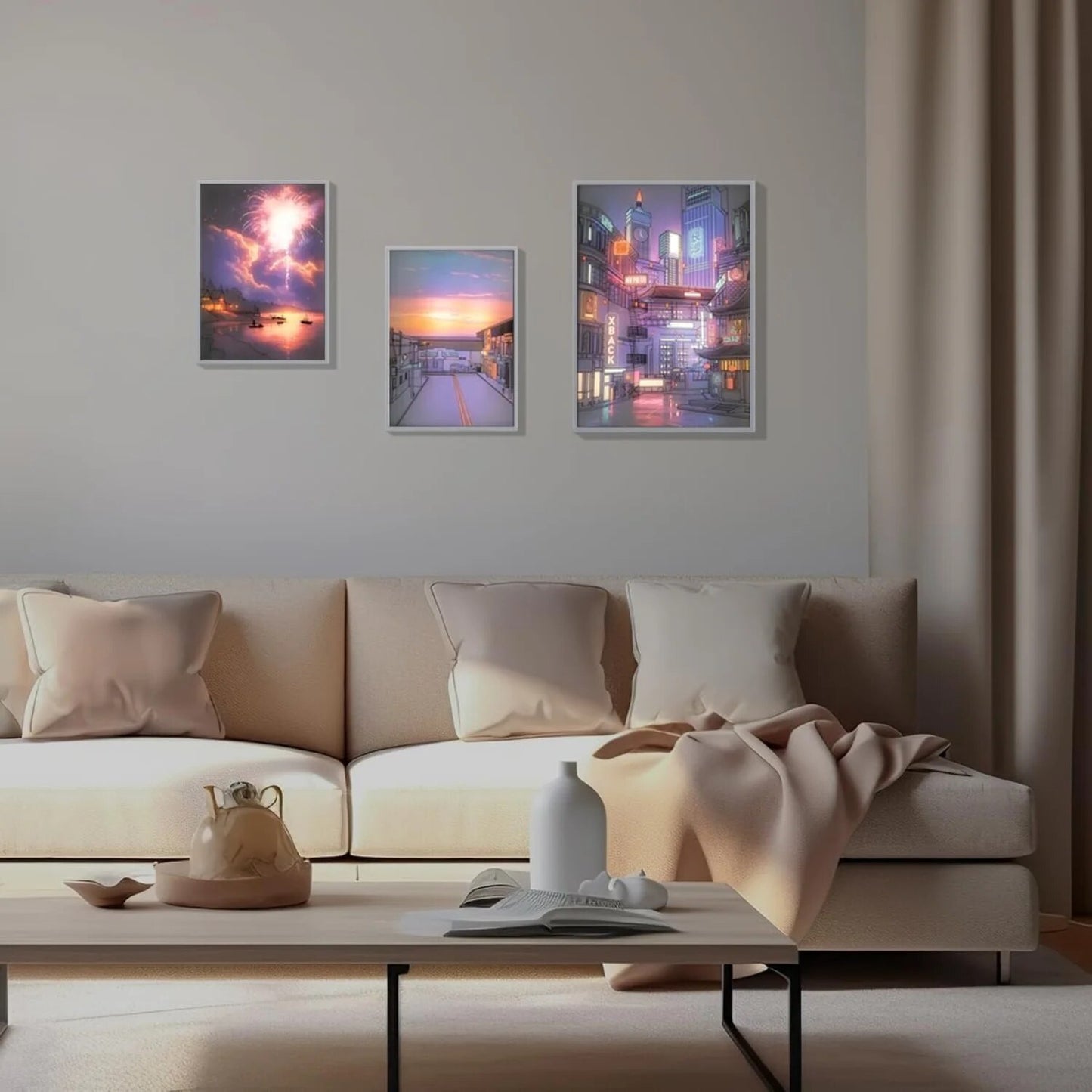 Beautiful Anime LED City Night View Painting