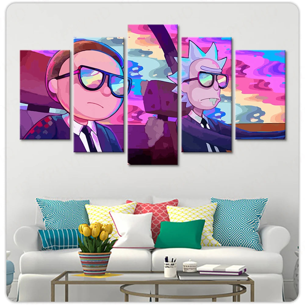 5 Piece Canvas Rick & Morty Themed Art Wall Painting