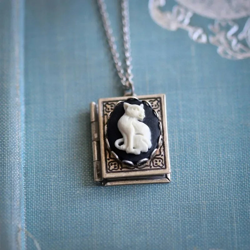 Gothic Cat Cameo Necklace