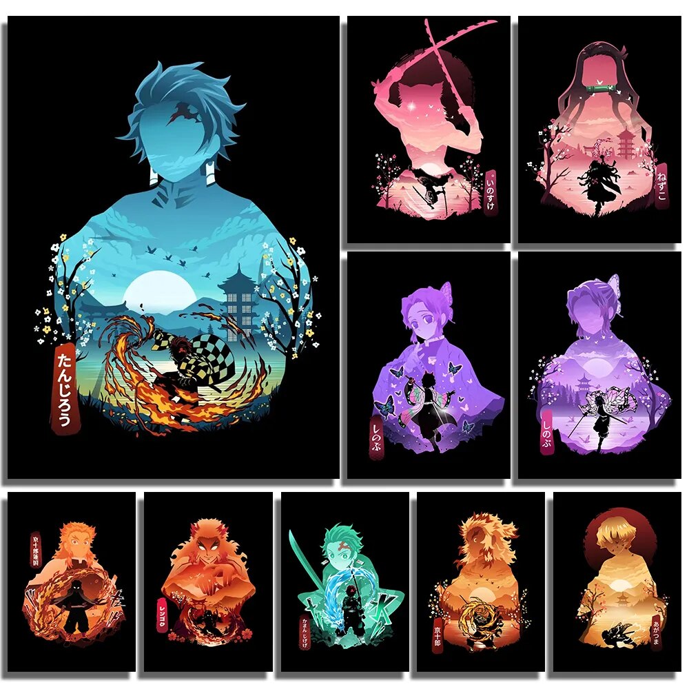 Demon Slayer Inspired Colorful Canvas Print
