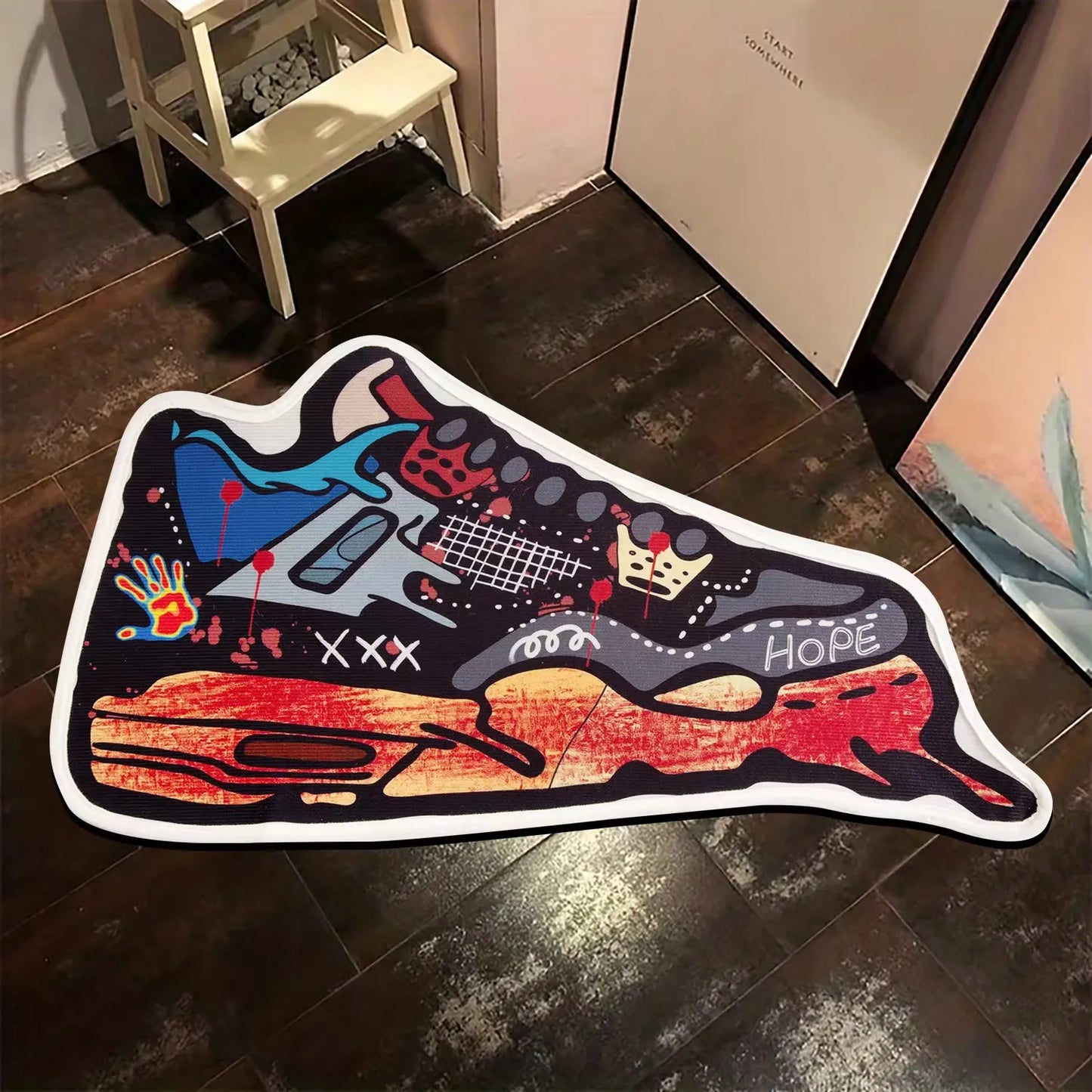 Retro Sneaker Shaped, Graffiti Styled Floormat
