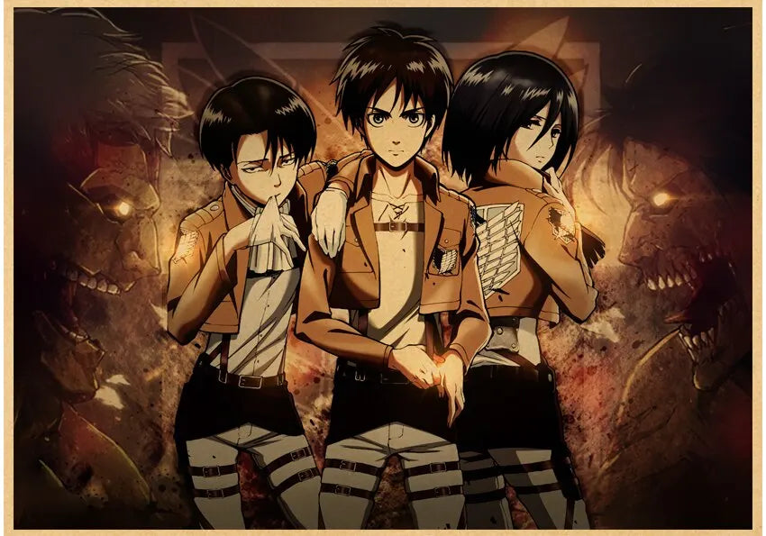 Vintage Unframed Japanese Attack On Titan Retro Posters