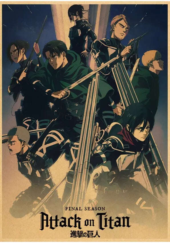 Vintage Unframed Japanese Attack On Titan Retro Posters