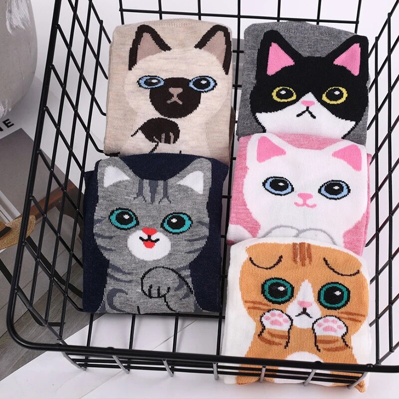 Adorable Cartoon Cat Cotton Girl Ankle Socks