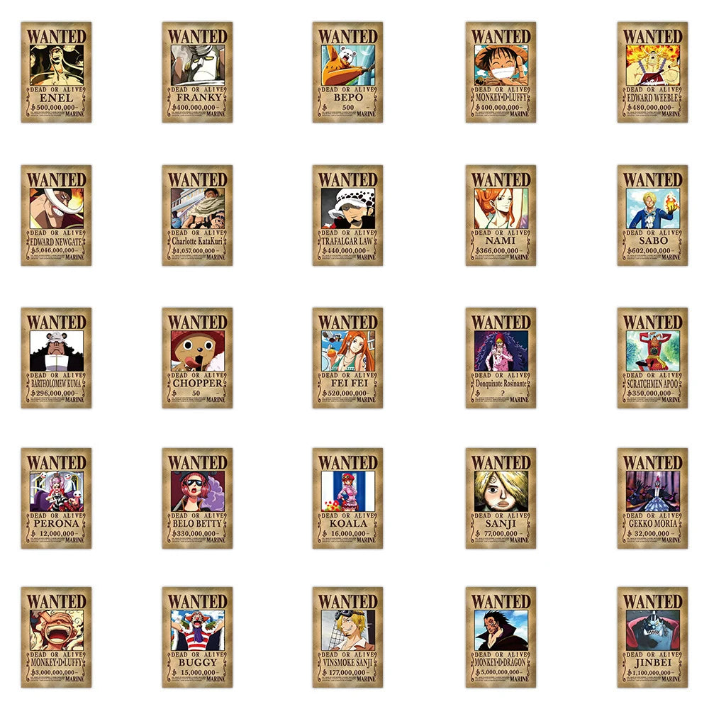 One Piece Wanted Posters Anime Cartoon Stickers