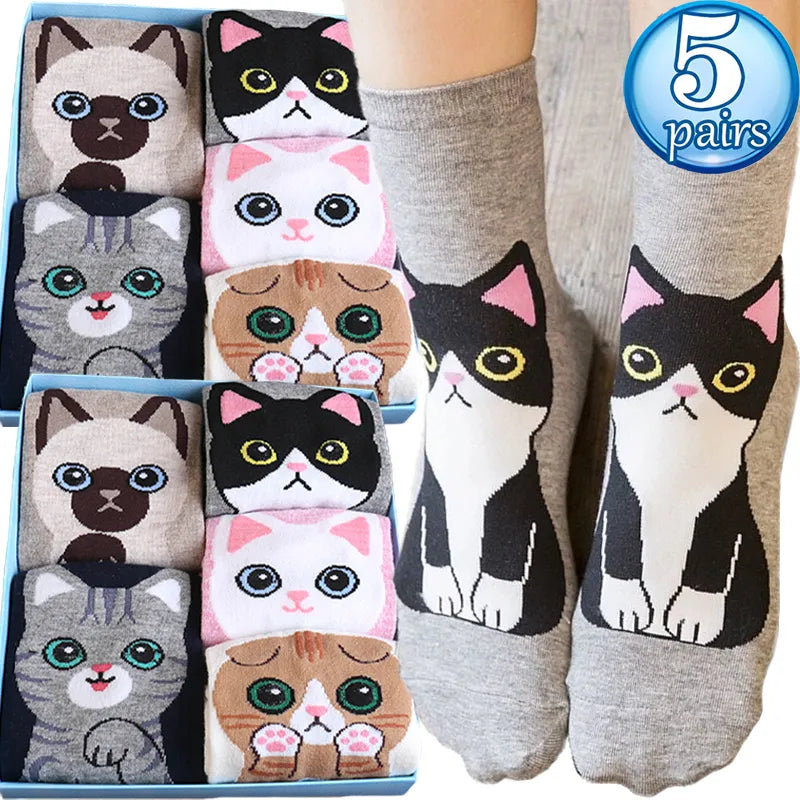Adorable Cartoon Cat Cotton Girl Ankle Socks