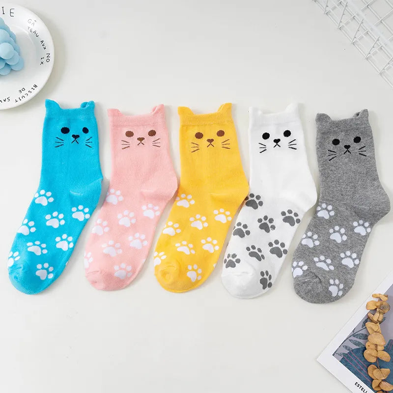 Cute Cartoon Kitty Cat Paw Print Cotton Socks