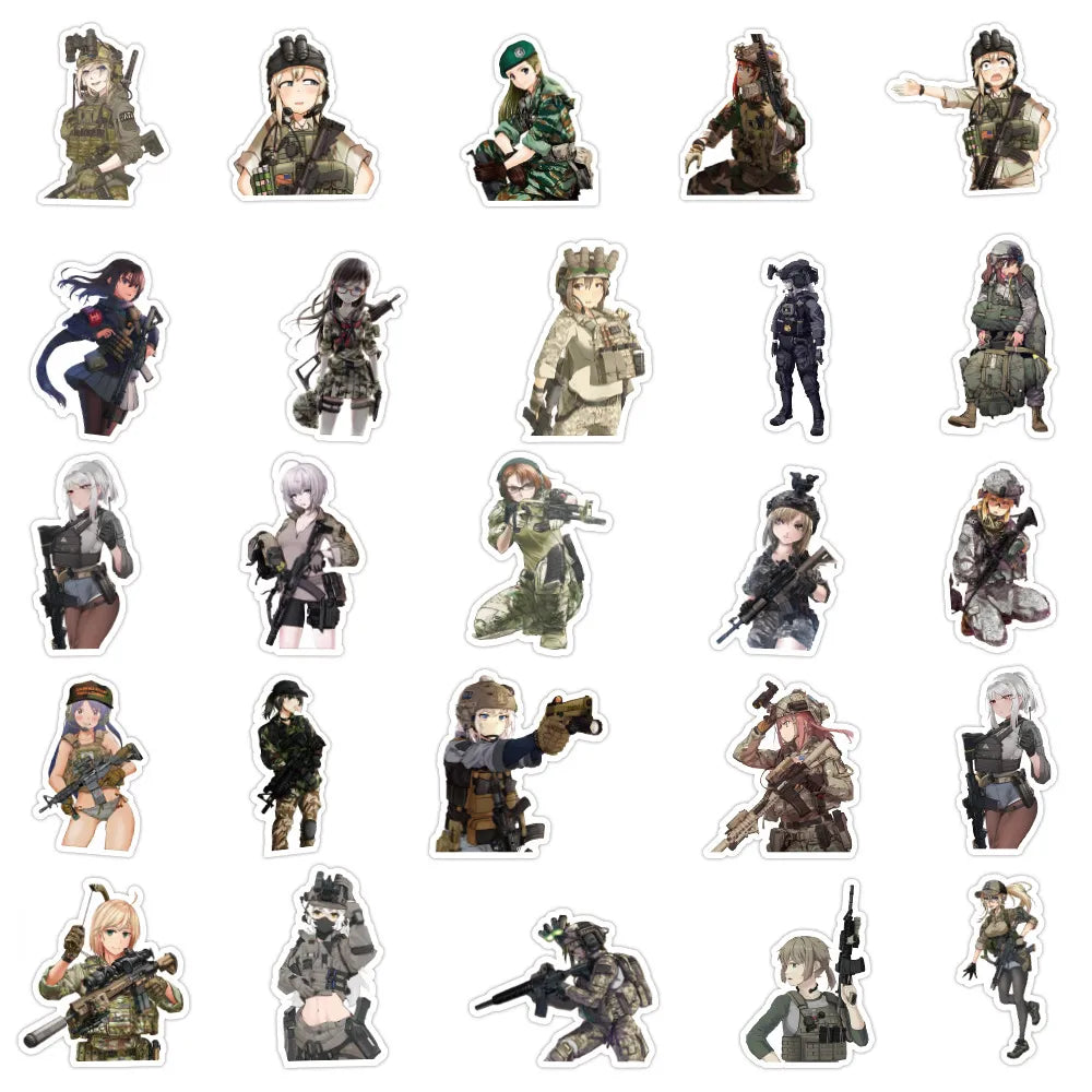 50pcs Anime Camouflage Military Uniform Girl Stickers