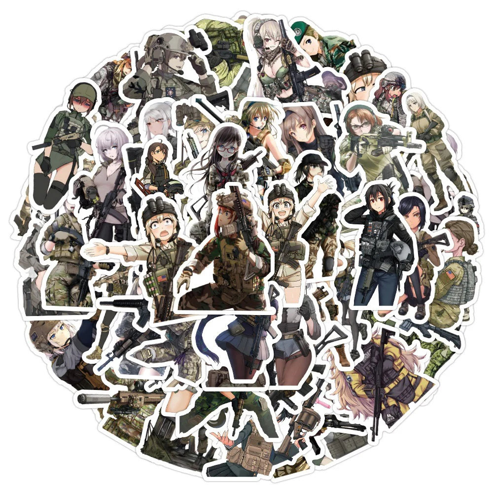 Female Soldier Cool Anime Stickers