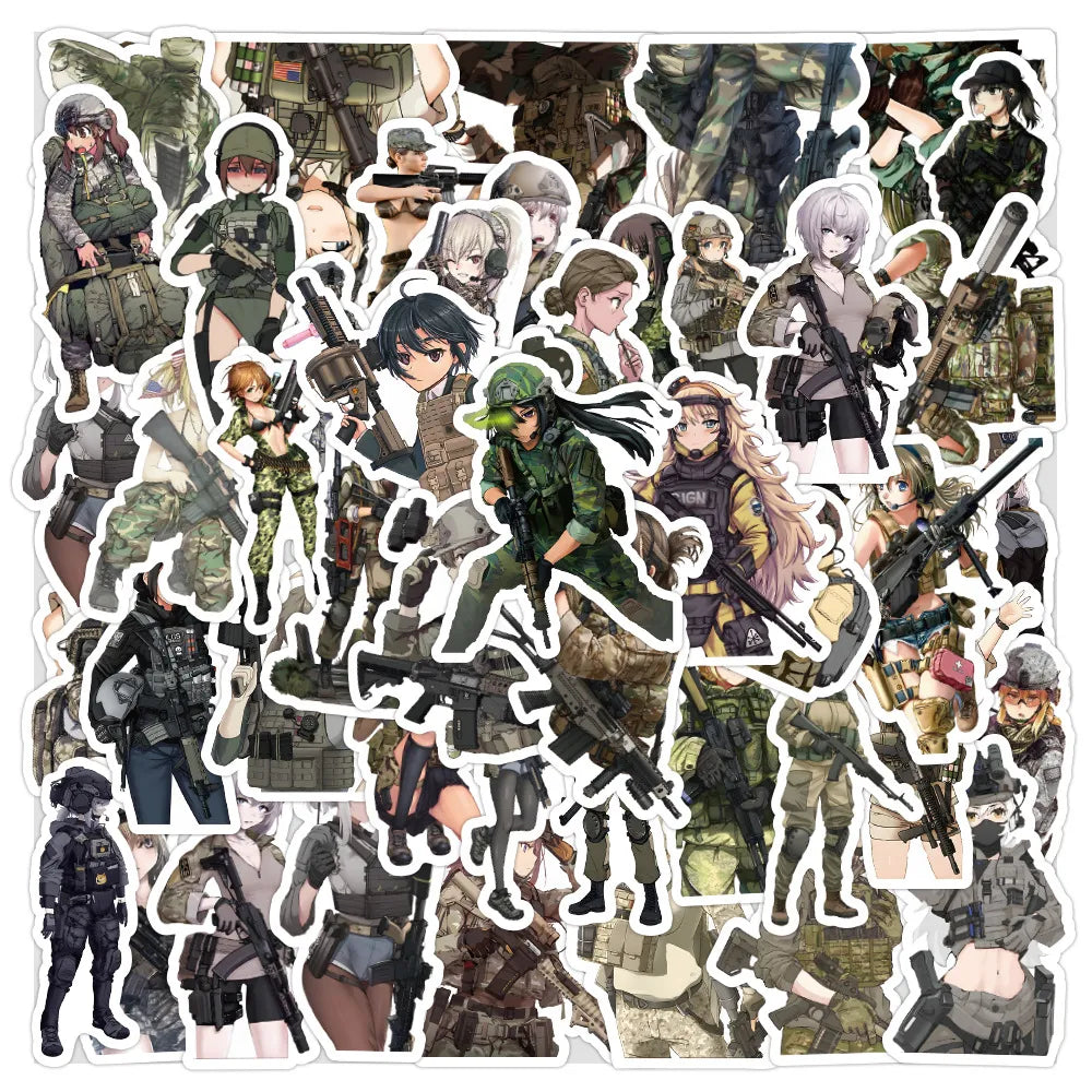 50pcs Anime Camouflage Military Uniform Girl Stickers