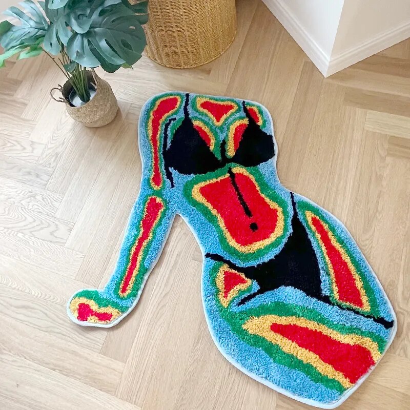 Handmade Female Body Fluffy Infrared Colored Rug