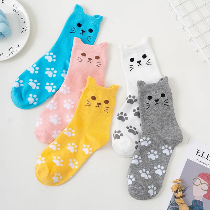 Cute Cartoon Kitty Cat Paw Print Cotton Socks