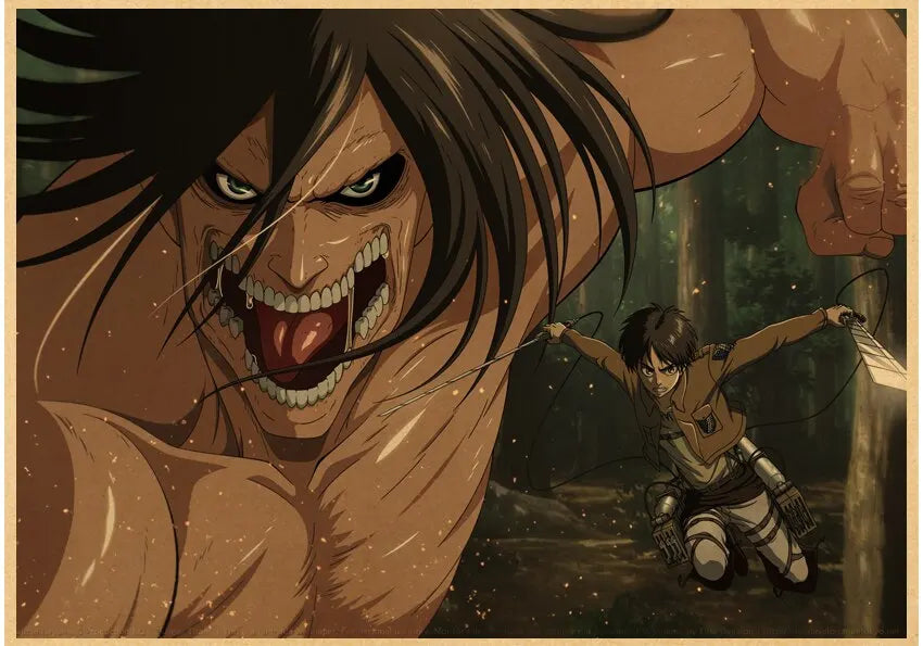 Vintage Unframed Japanese Attack On Titan Retro Posters