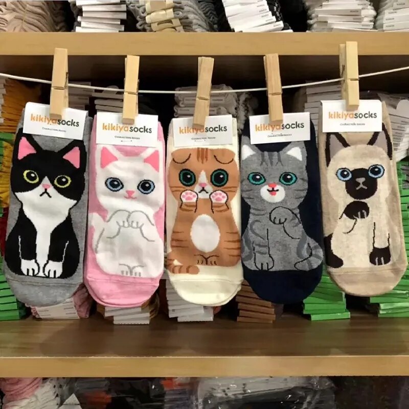 Adorable Cartoon Cat Cotton Girl Ankle Socks