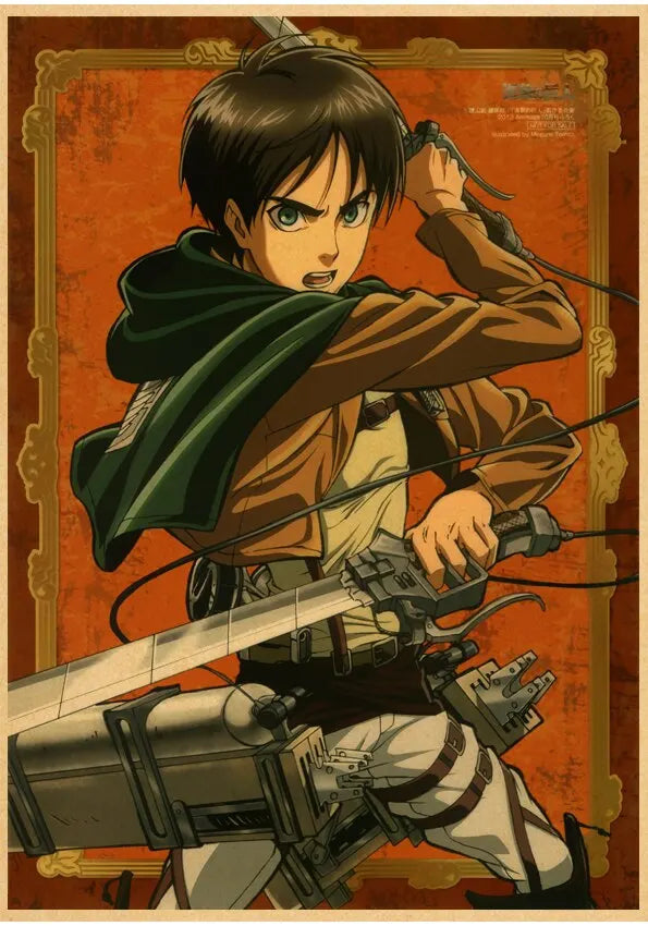 Vintage Unframed Japanese Attack On Titan Retro Posters