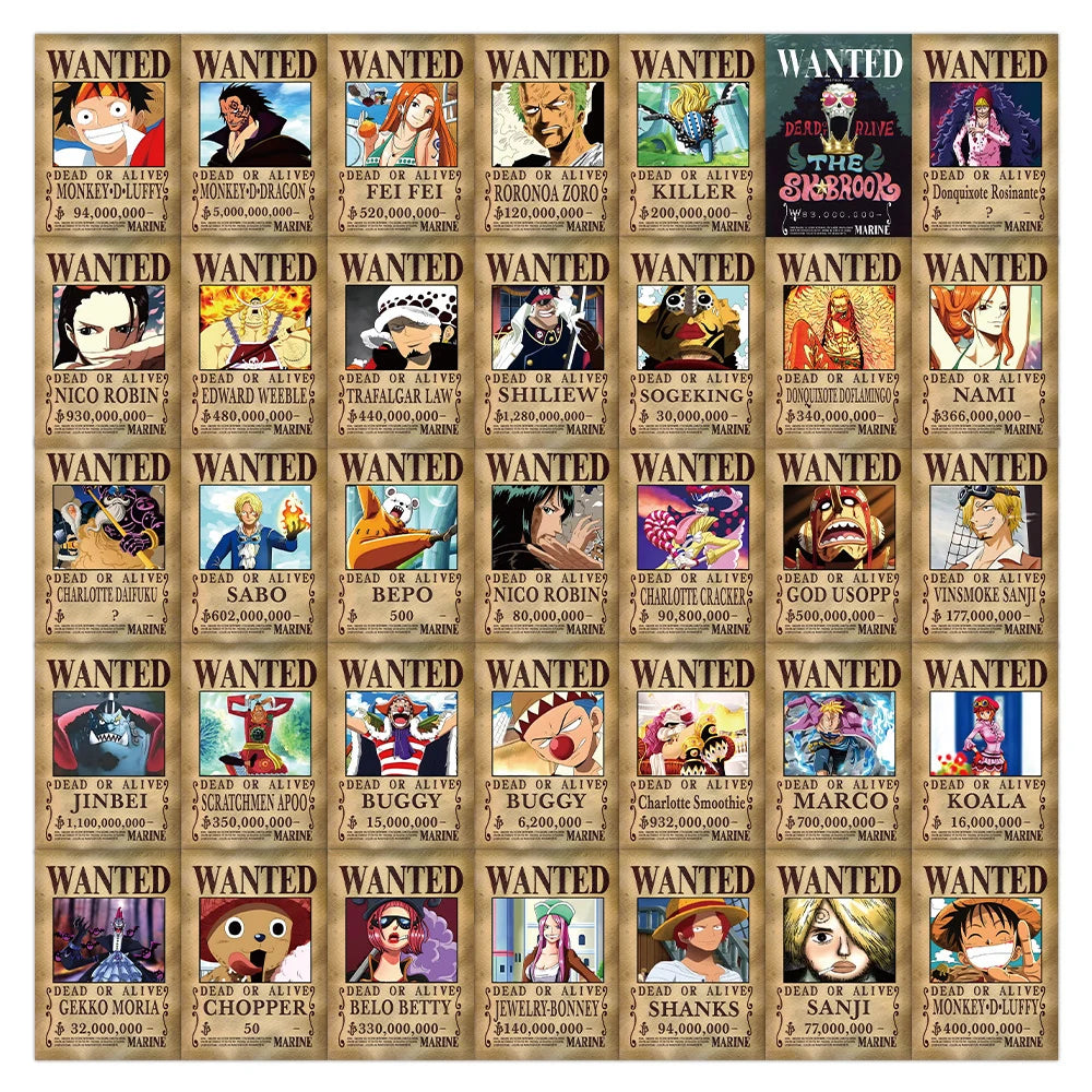 One Piece Wanted Posters Anime Cartoon Stickers