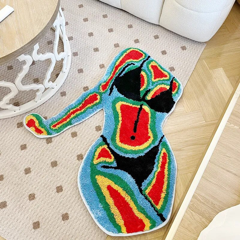 Handmade Female Body Fluffy Infrared Colored Rug