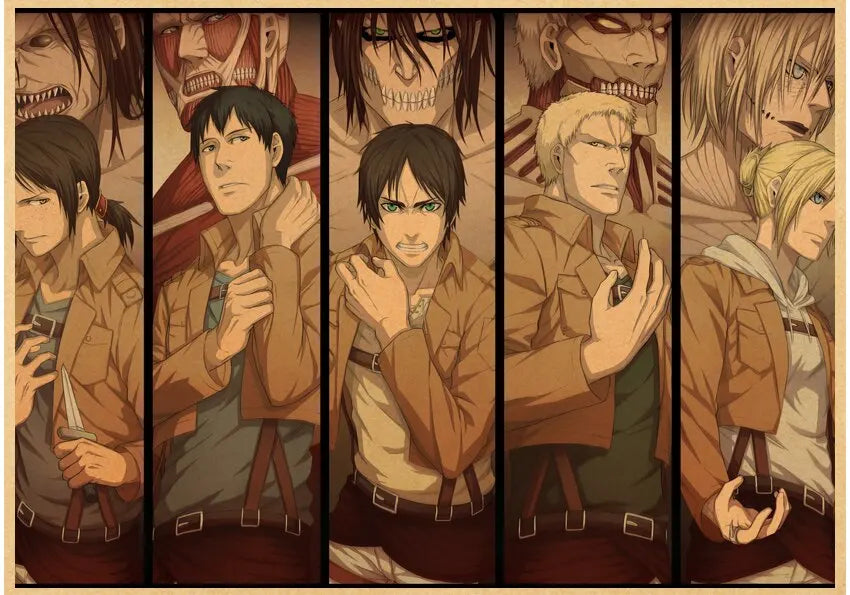 Vintage Unframed Japanese Attack On Titan Retro Posters