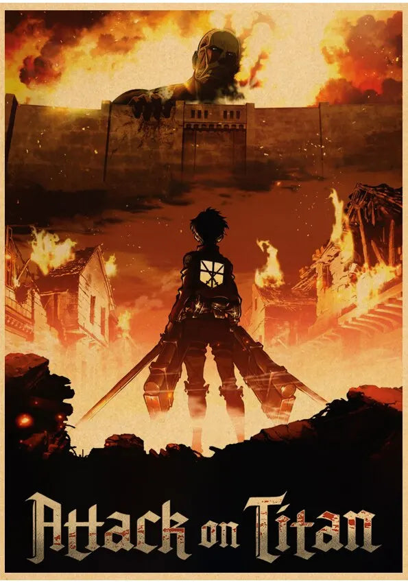 Vintage Unframed Japanese Attack On Titan Retro Posters