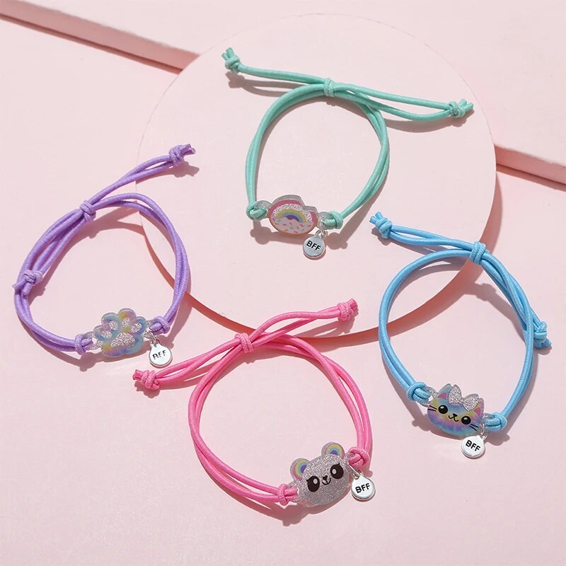 4-Piece Set Kitty and Bear-Inspired Pendant Bracelets