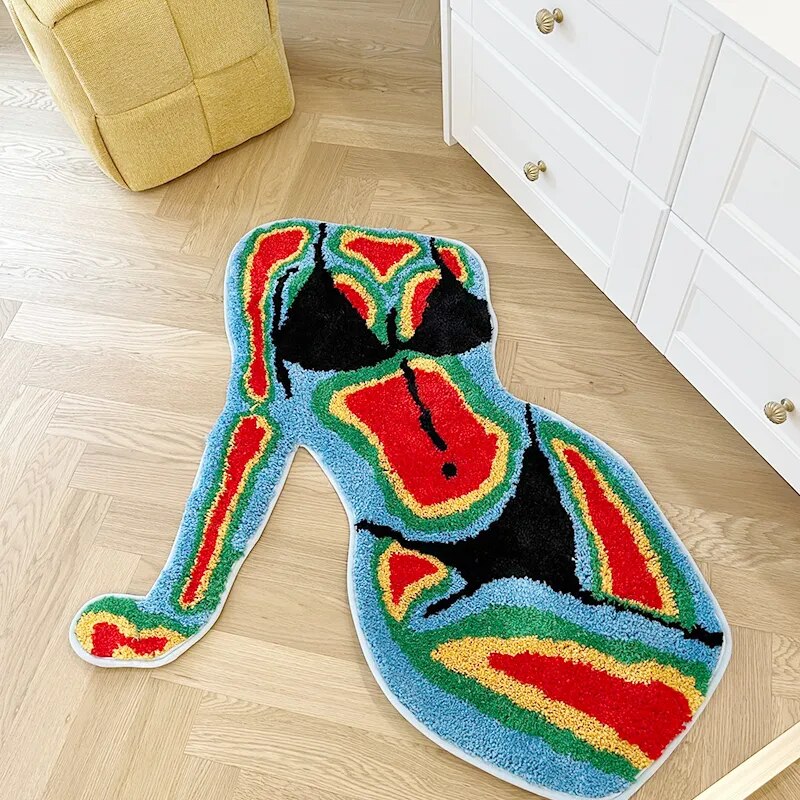 Handmade Female Body Fluffy Infrared Colored Rug