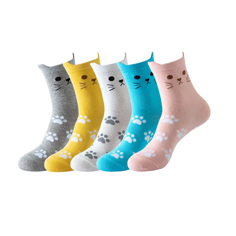 Cute Cartoon Kitty Cat Paw Print Cotton Socks
