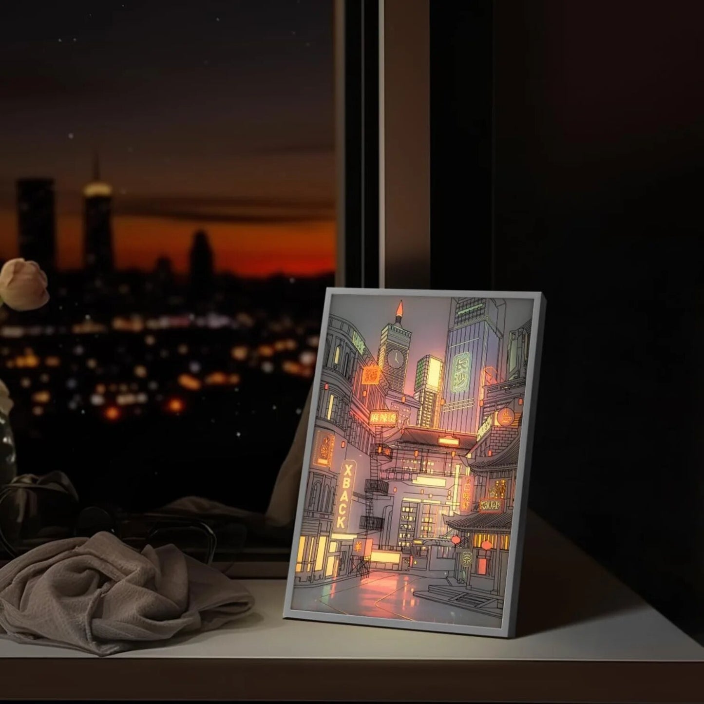 Beautiful Anime LED City Night View Painting