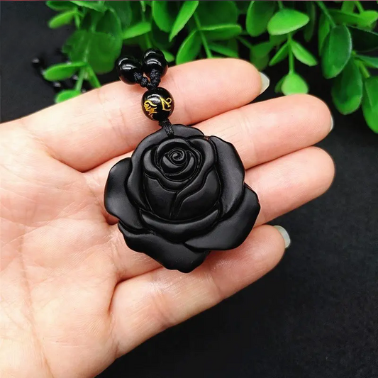 Obsidian Rose Pendant Necklace