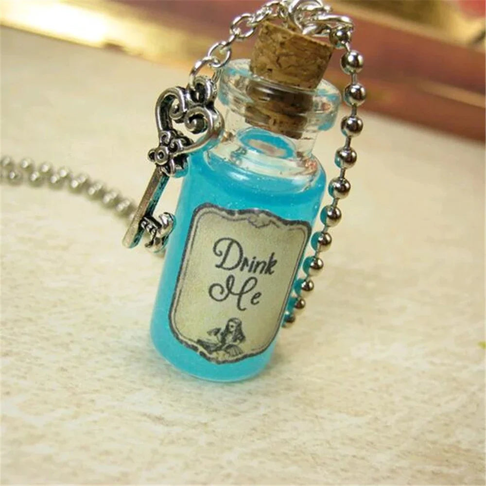 Drink Me Alice in Wonder Land Glass Bottle Necklace