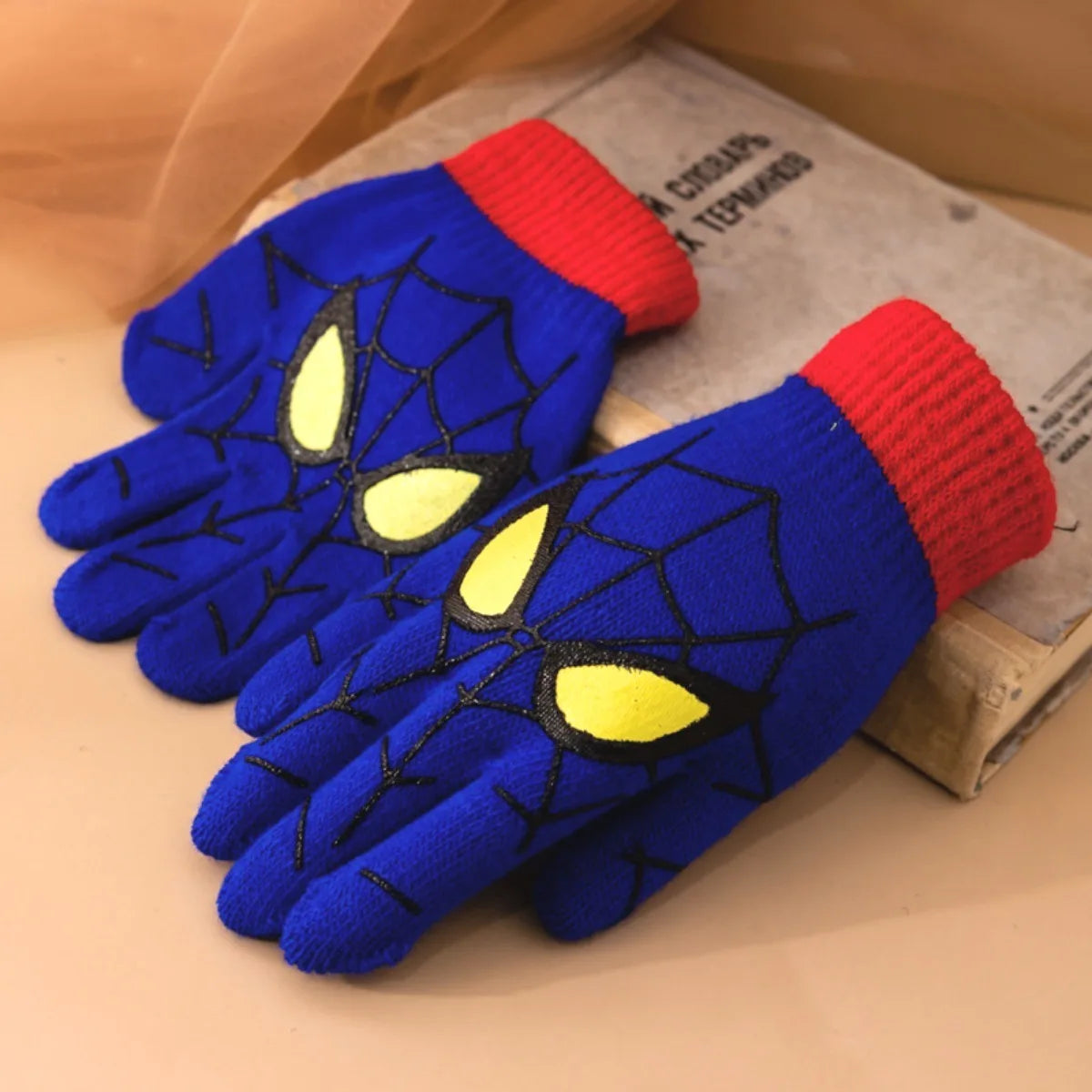 Spiderman Themed Winter Knitted Kids Gloves