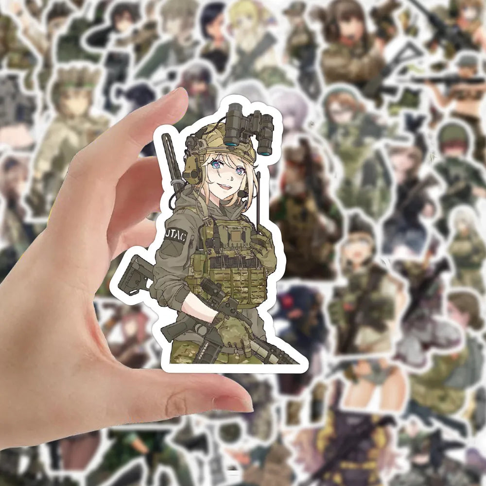 50pcs Anime Camouflage Military Uniform Girl Stickers