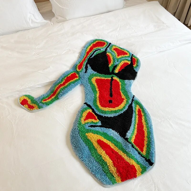 Handmade Female Body Fluffy Infrared Colored Rug