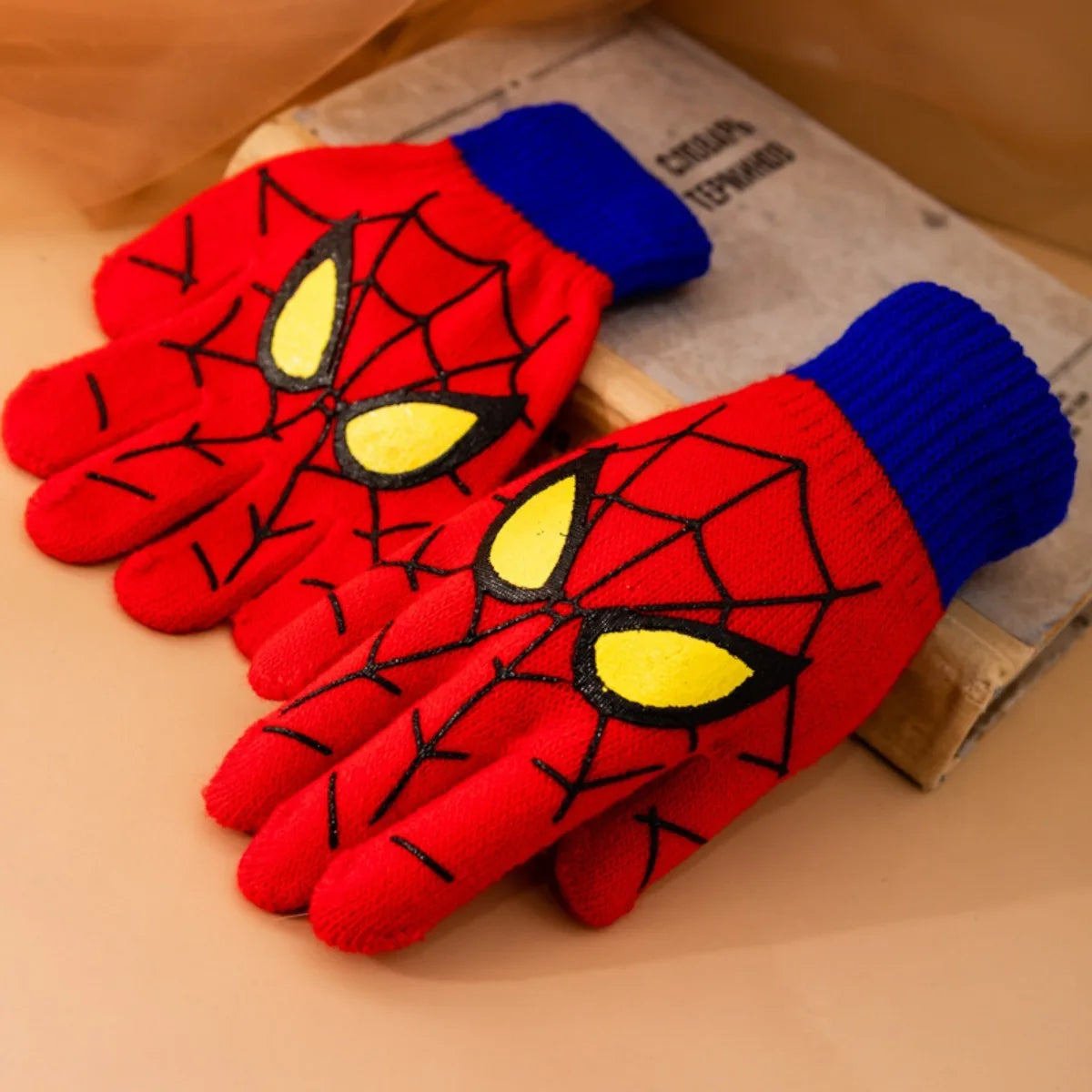 Spiderman Themed Winter Knitted Kids Gloves