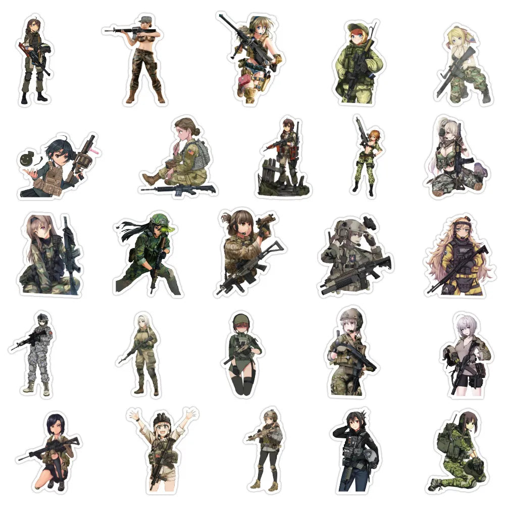 50pcs Anime Camouflage Military Uniform Girl Stickers