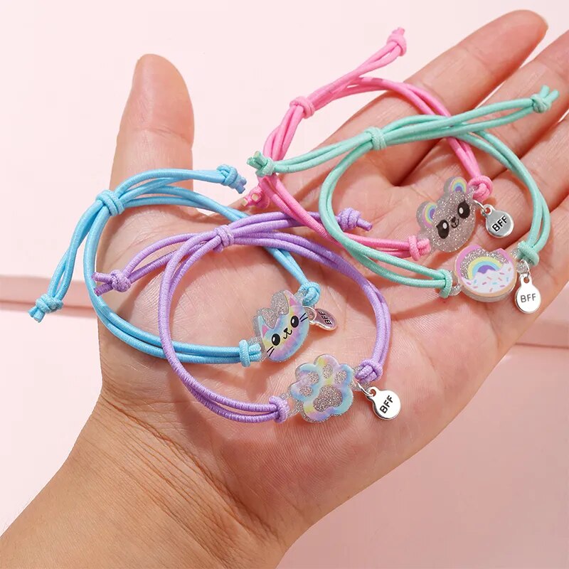 4-Piece Set Kitty and Bear-Inspired Pendant Bracelets