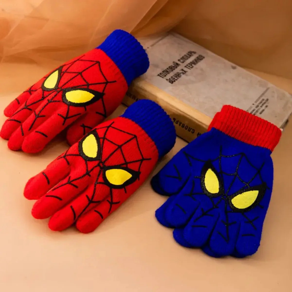 Spiderman Themed Winter Knitted Kids Gloves