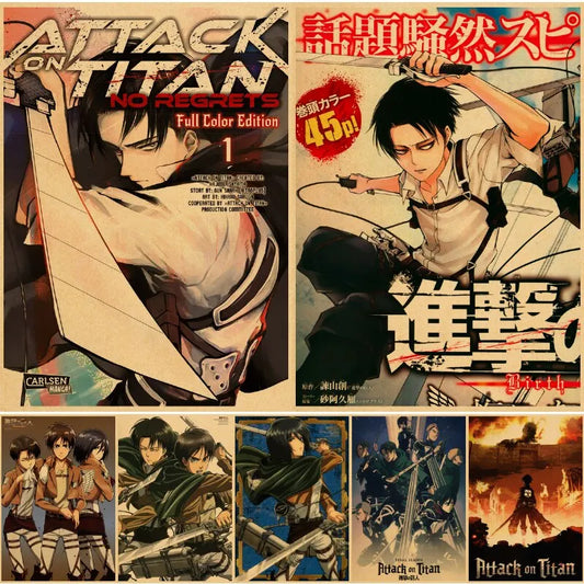 Vintage Unframed Japanese Attack On Titan Retro Posters