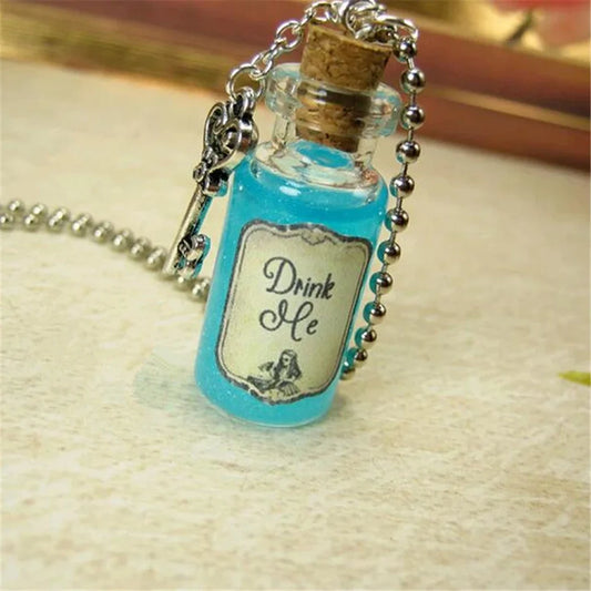 Drink Me Alice in Wonder Land Glass Bottle Necklace