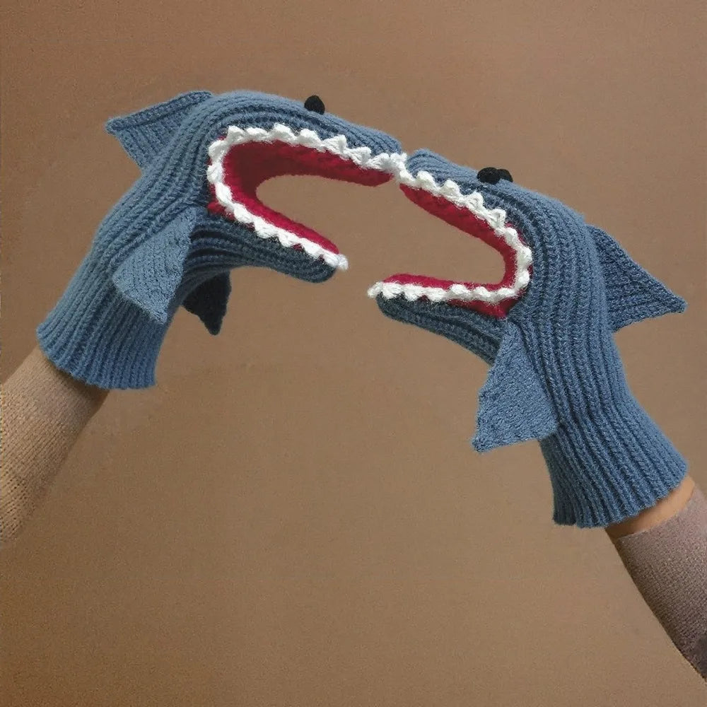 Unique Funny Shark Knitted Mittens
