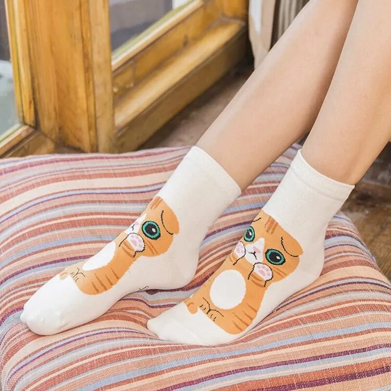 Adorable Cartoon Cat Cotton Girl Ankle Socks