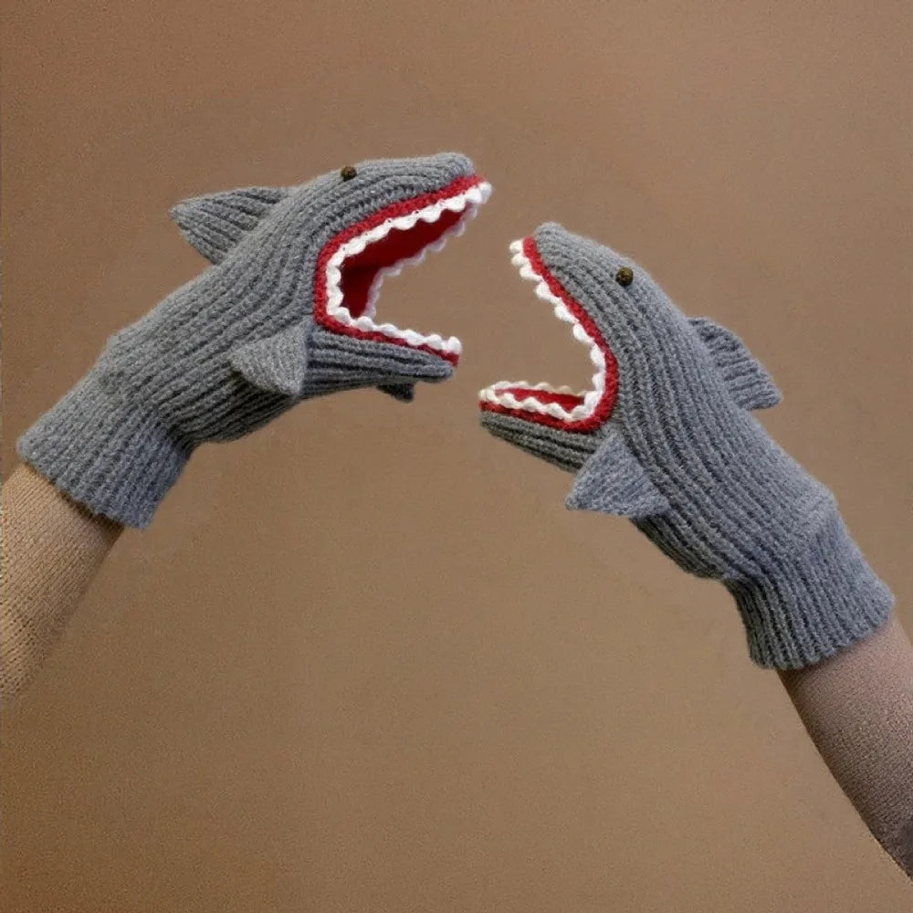 Unique Funny Shark Knitted Mittens